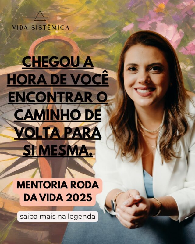 Você já percebeu que todas as suas convicções de sucesso e prosperidade estão caindo uma a uma, certo?

Que o modelo de feminino que nos ensinaram está precisando, urgentemente, ser revisto. 

Há um outro caminho onde você pode ocupar o centro da sua própria vida. 

Com leveza.
Com consciência.
Com poder.

🌿 A Mentoria Roda da Vida é pra você que sente que algo precisa mudar, mas não sabe por onde começar. É um reencontro com sua história, sua força e sua verdade.

Essa mentoria é um chamado.
Pra você se olhar com coragem.
Pra se escolher — sem culpa.
Pra voltar a ser a autora da sua jornada.

👣 As vagas estão abertas. E talvez esse seja o seu momento.

💌 Me chama no direct ou clique no link da bio pra saber mais.